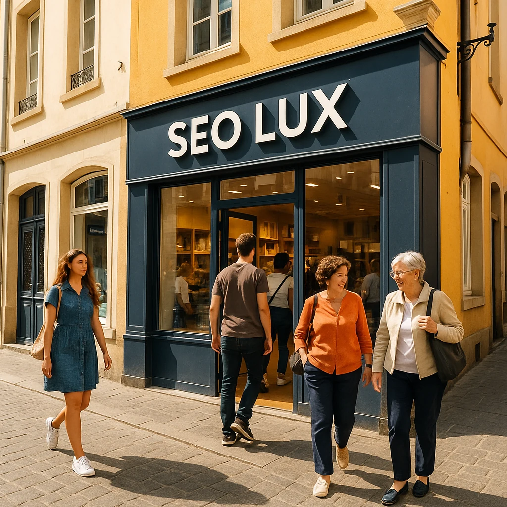 Devanture de commerce avec enseigne SEO LUX