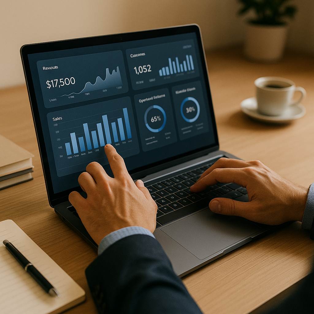 Tableau de bord marketing affiché sur un ordinateur portable